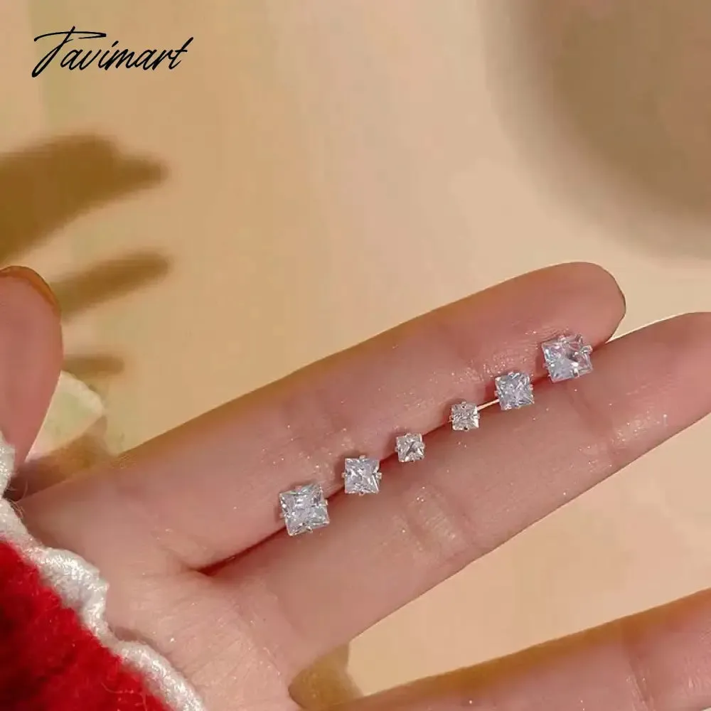 Tavimart 6Pcs/Set Fashion Shiny Zircon Heart Stud Earrings for Women Korean Sliver Color Star Heart Personality Earring Wedding Jewelry
