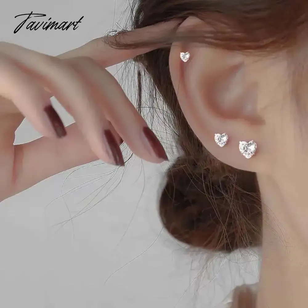 Tavimart 6Pcs/Set Fashion Shiny Zircon Heart Stud Earrings for Women Korean Sliver Color Star Heart Personality Earring Wedding Jewelry