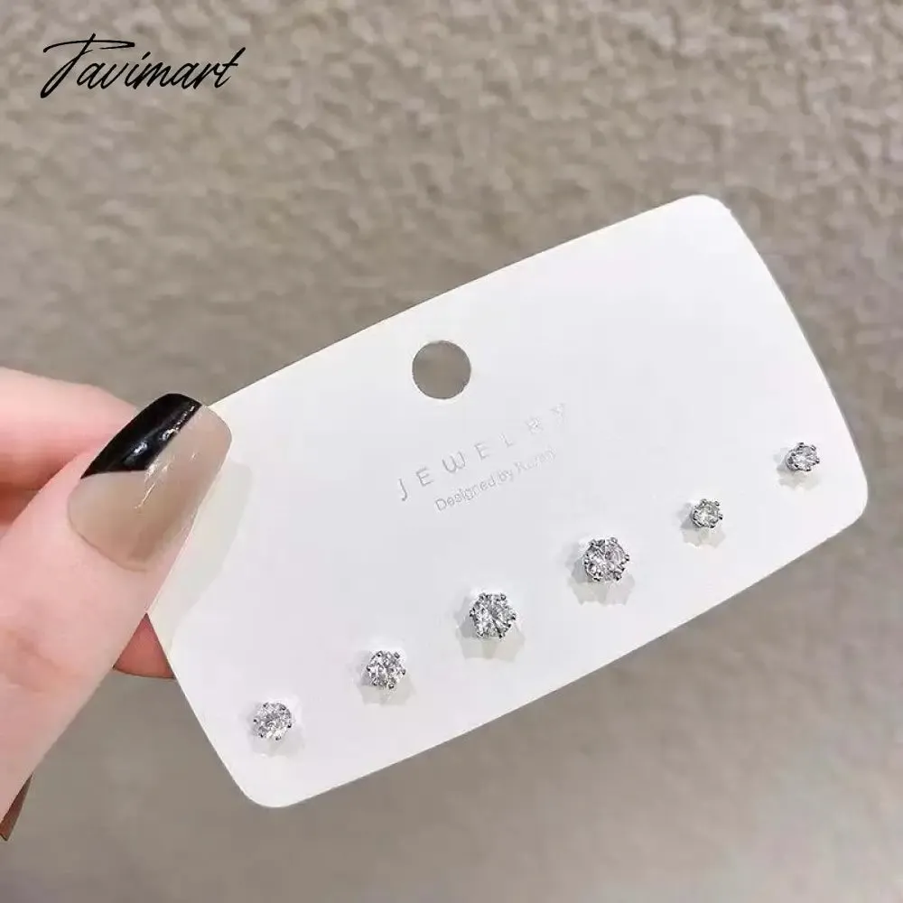 Tavimart 6Pcs/Set Fashion Shiny Zircon Heart Stud Earrings for Women Korean Sliver Color Star Heart Personality Earring Wedding Jewelry