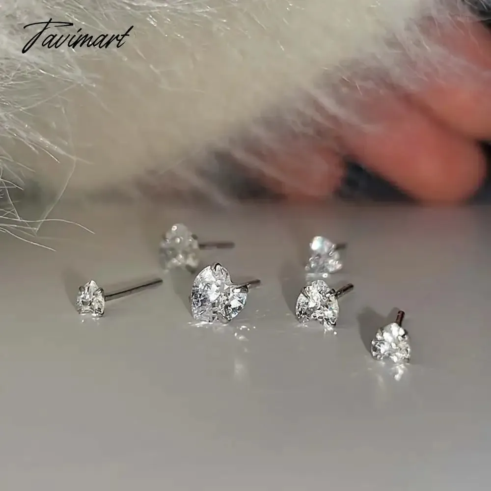 Tavimart 6Pcs/Set Fashion Shiny Zircon Heart Stud Earrings for Women Korean Sliver Color Star Heart Personality Earring Wedding Jewelry