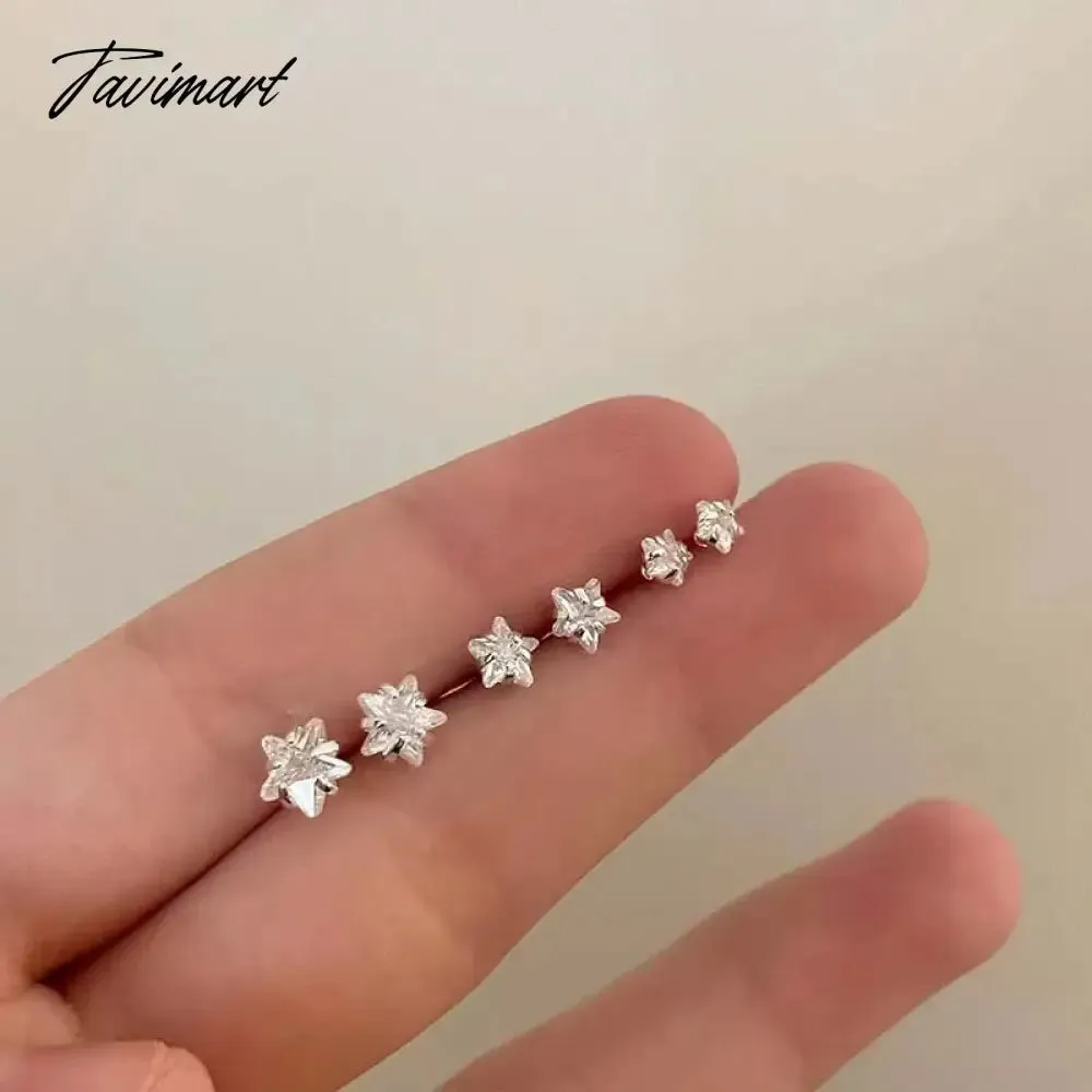 Tavimart 6Pcs/Set Fashion Shiny Zircon Heart Stud Earrings for Women Korean Sliver Color Star Heart Personality Earring Wedding Jewelry