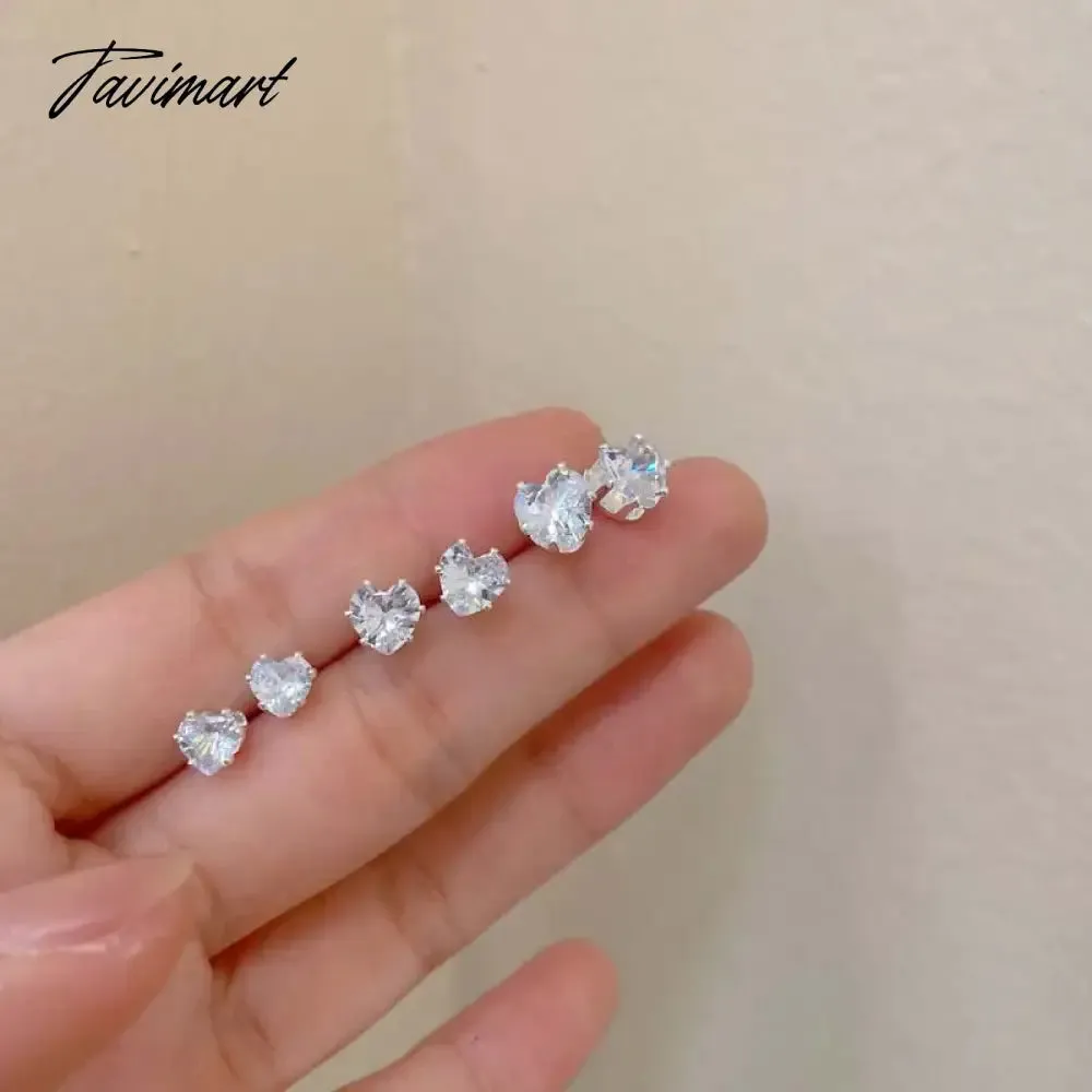 Tavimart 6Pcs/Set Fashion Shiny Zircon Heart Stud Earrings for Women Korean Sliver Color Star Heart Personality Earring Wedding Jewelry