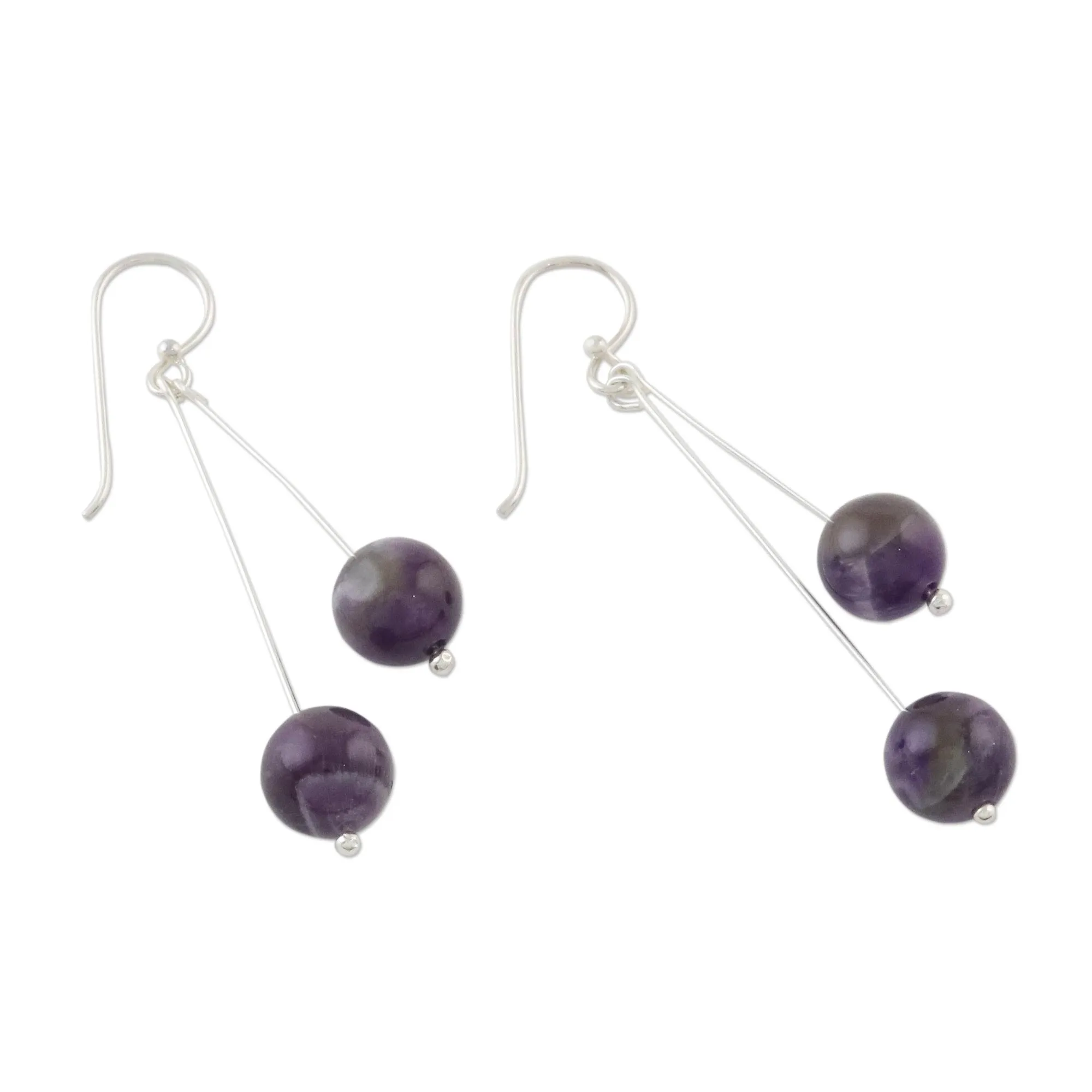 Thai Amethyst and Sterling Silver Beaded Dangle Earrings - Dreamy Wonder | NOVICA