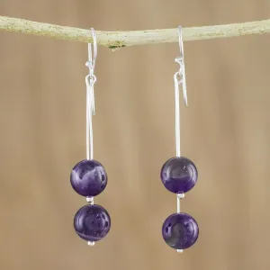 Thai Amethyst and Sterling Silver Beaded Dangle Earrings - Dreamy Wonder | NOVICA