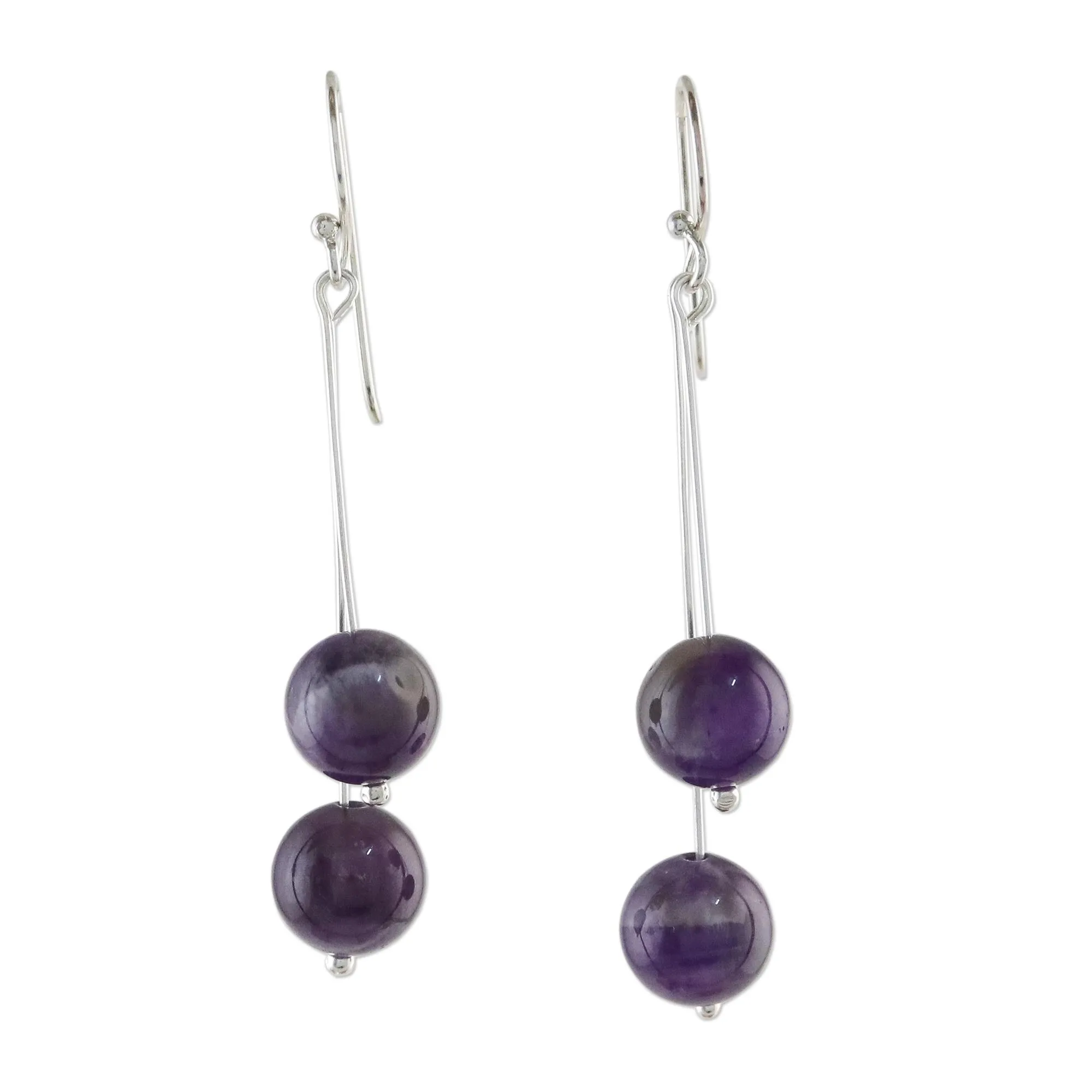 Thai Amethyst and Sterling Silver Beaded Dangle Earrings - Dreamy Wonder | NOVICA