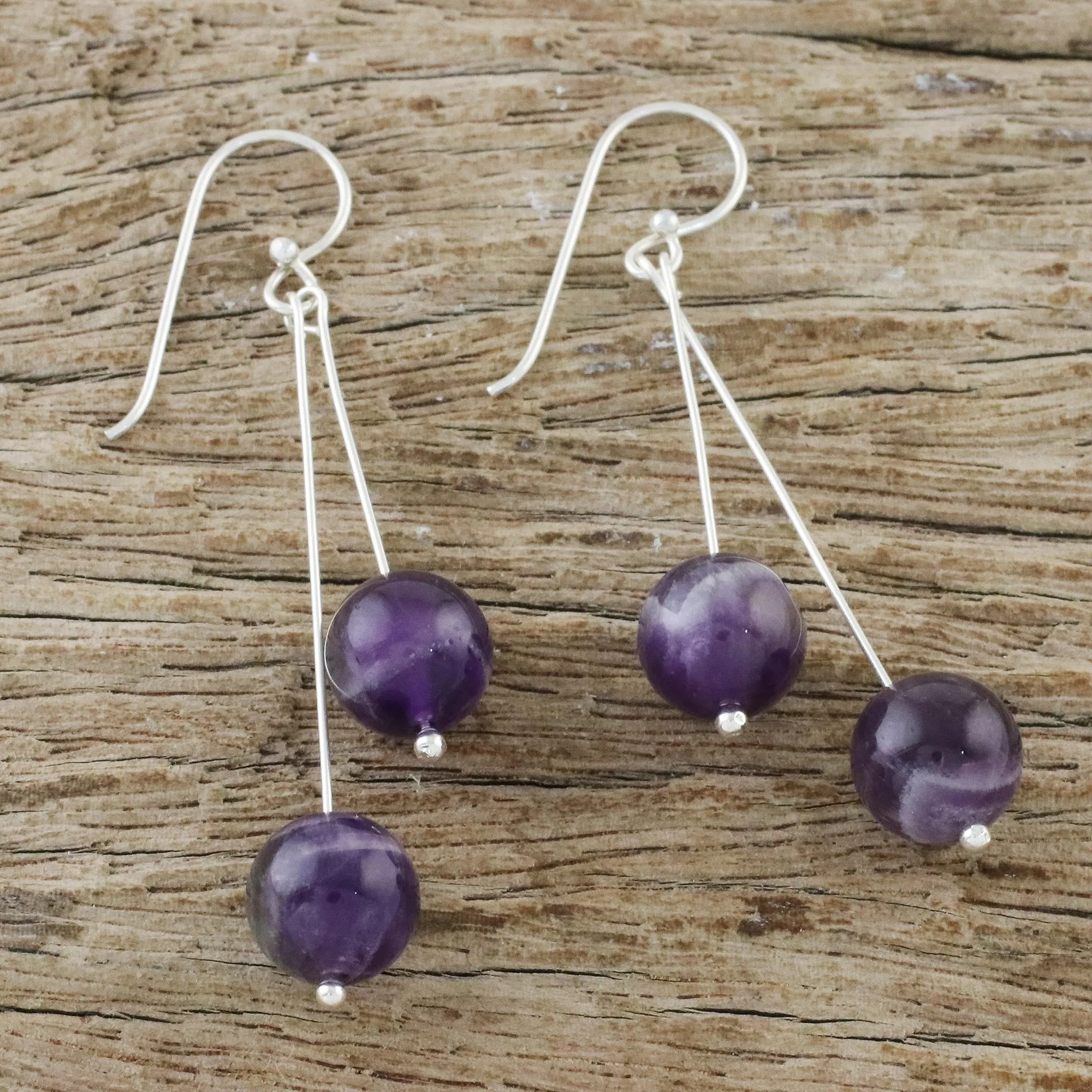 Thai Amethyst and Sterling Silver Beaded Dangle Earrings - Dreamy Wonder | NOVICA