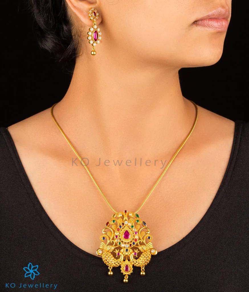 The Mayil Silver Navarthna Peacock Pendant