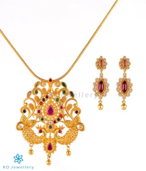 The Mayil Silver Navarthna Peacock Pendant