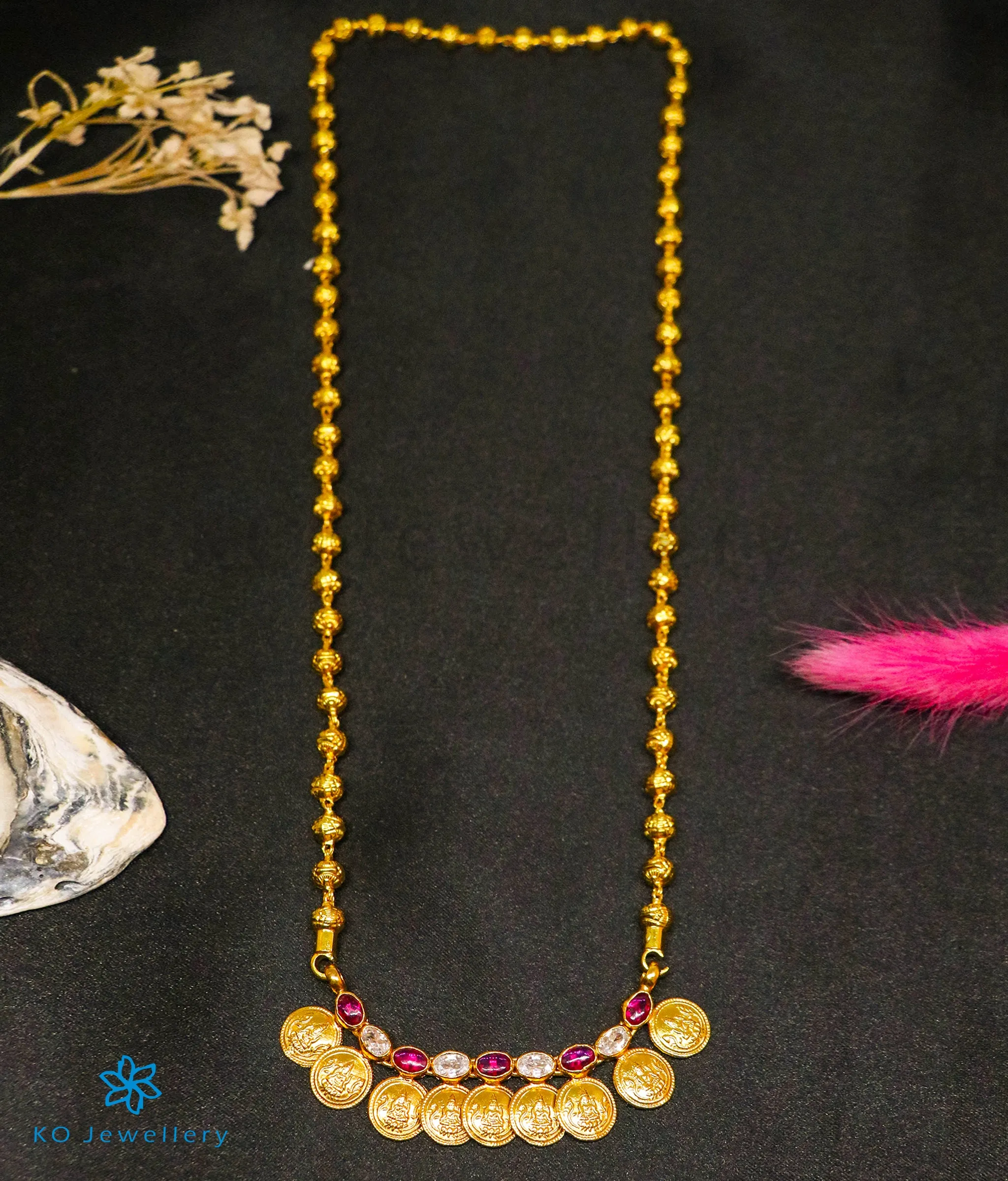 The Prarthana Silver Coin Necklace (Red/White)