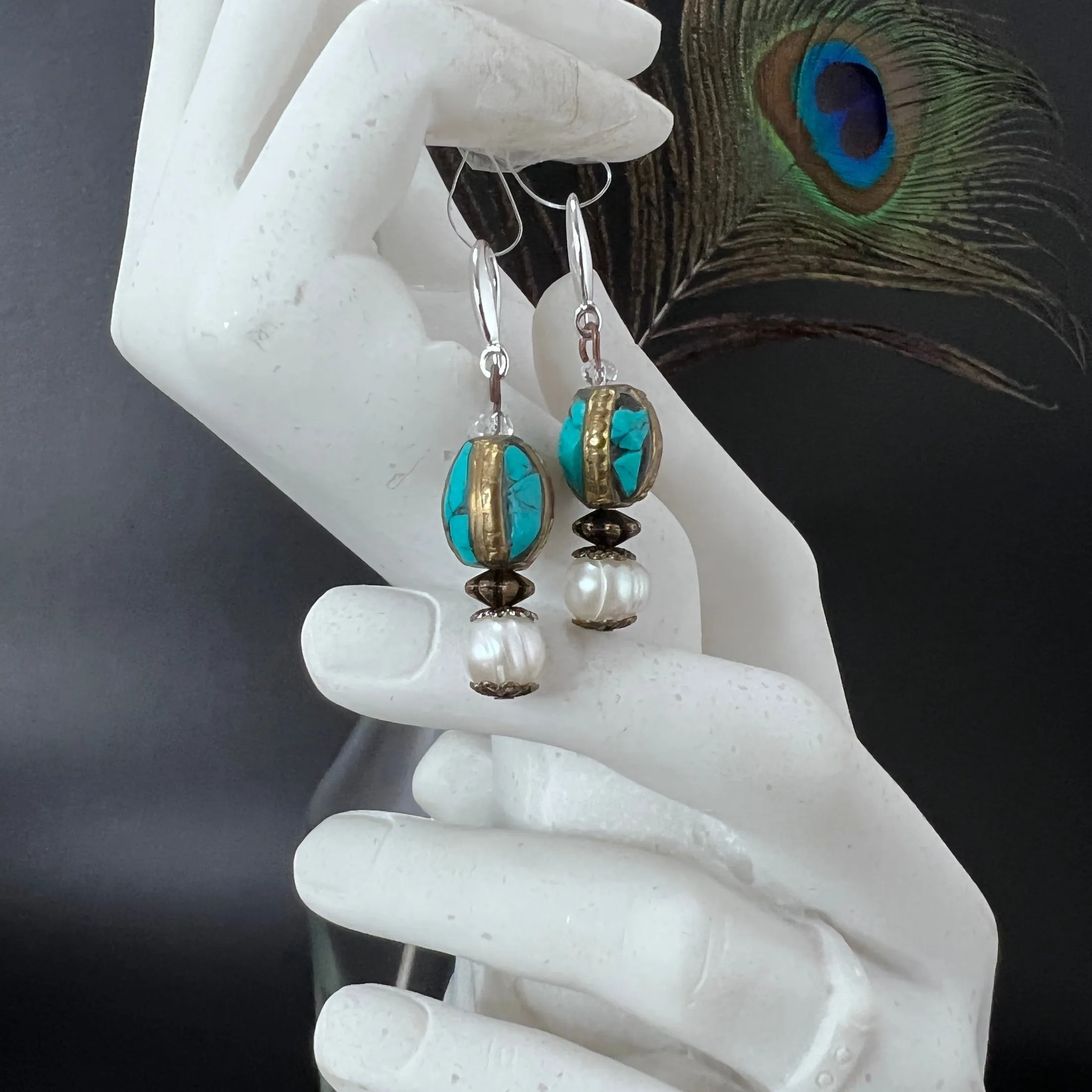 Tibetan and Pearl Earrings