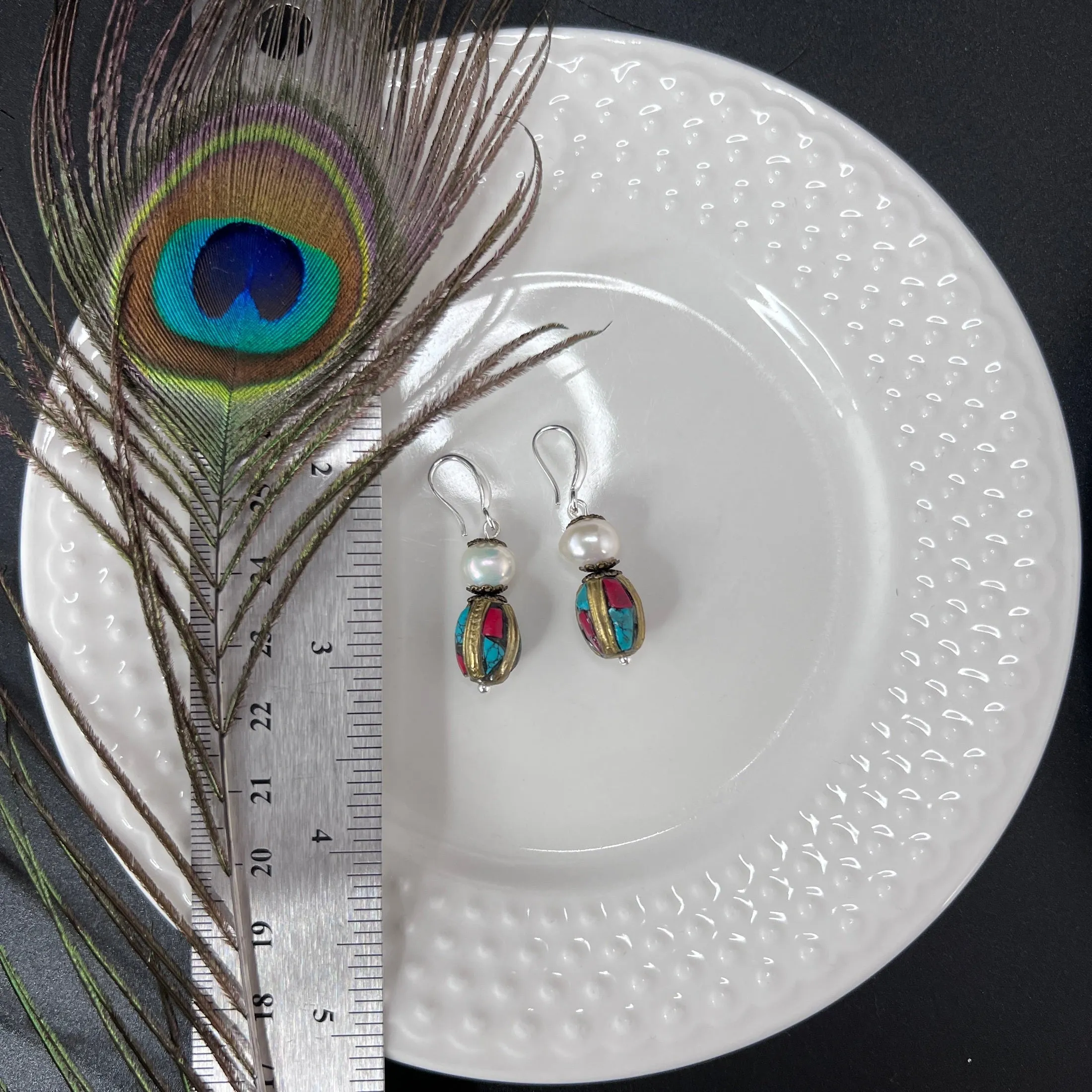 Tibetan and Pearl Earrings