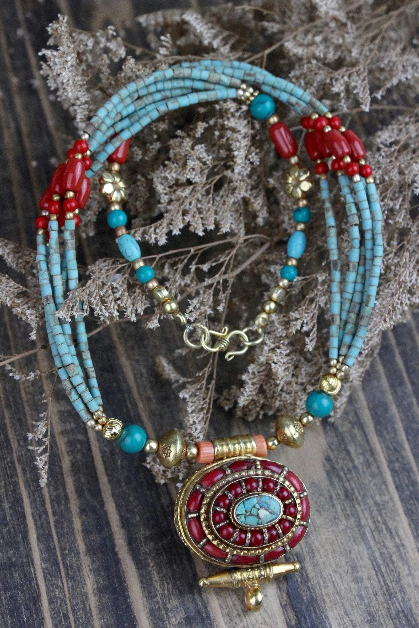 Tibetan Gold Locket Gau Necklace