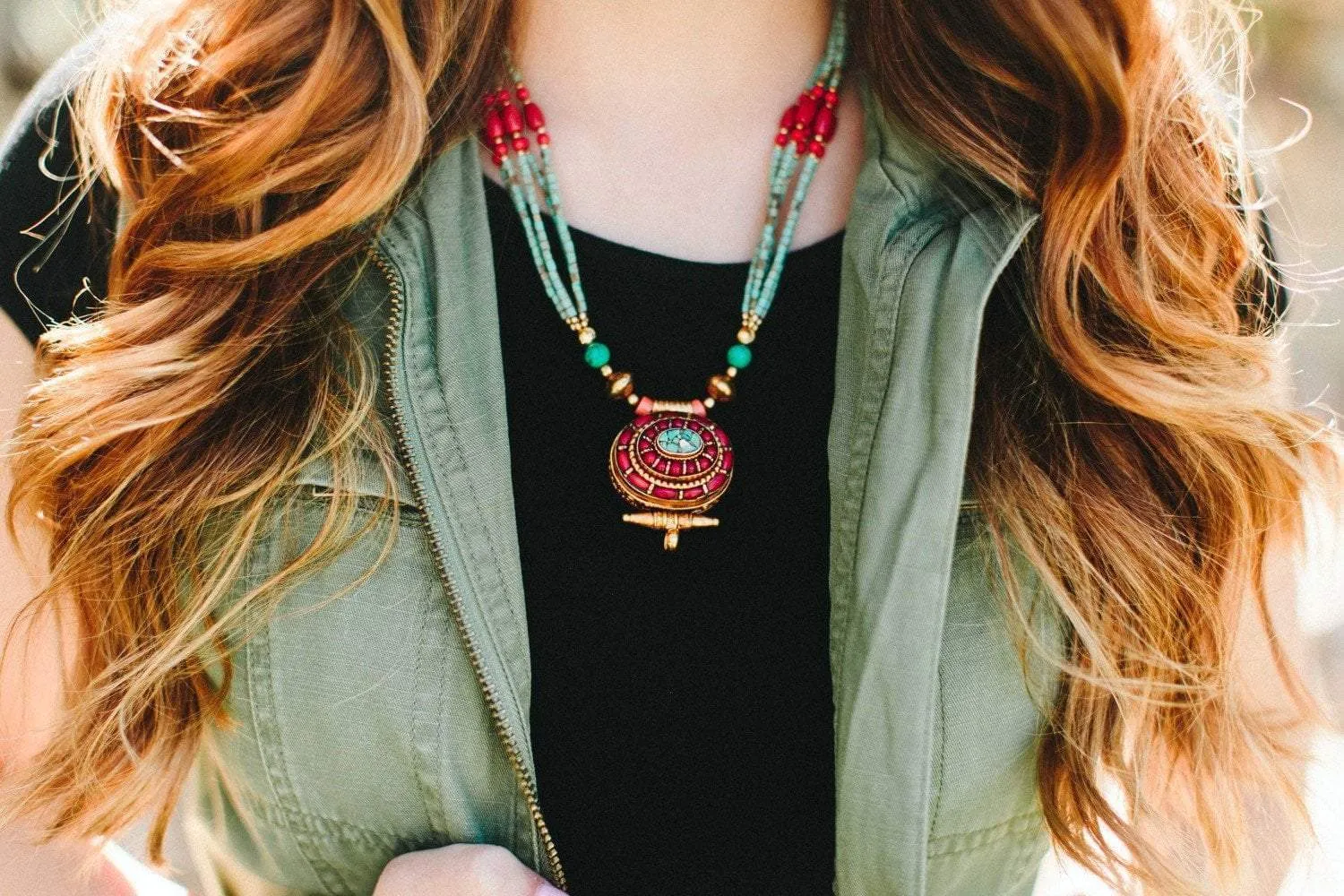 Tibetan Gold Locket Gau Necklace