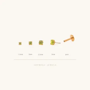 Tiny Peridot Stone Rose Threadless Flat Back Earrings, Nose Stud, August Birthstone, 20,18,16ga, 5-10mm SS617 SS618 SS619 SS620