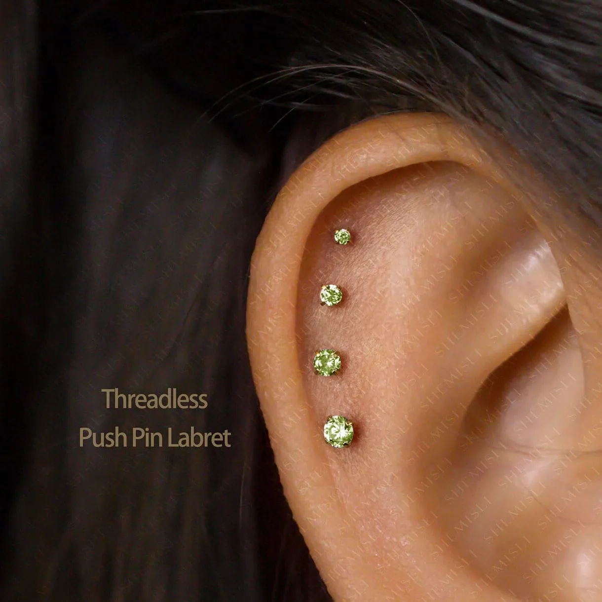 Tiny Peridot Stone Rose Threadless Flat Back Earrings, Nose Stud, August Birthstone, 20,18,16ga, 5-10mm SS617 SS618 SS619 SS620