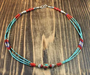 Traditional Beaded Turquoise 21 Inch Necklace