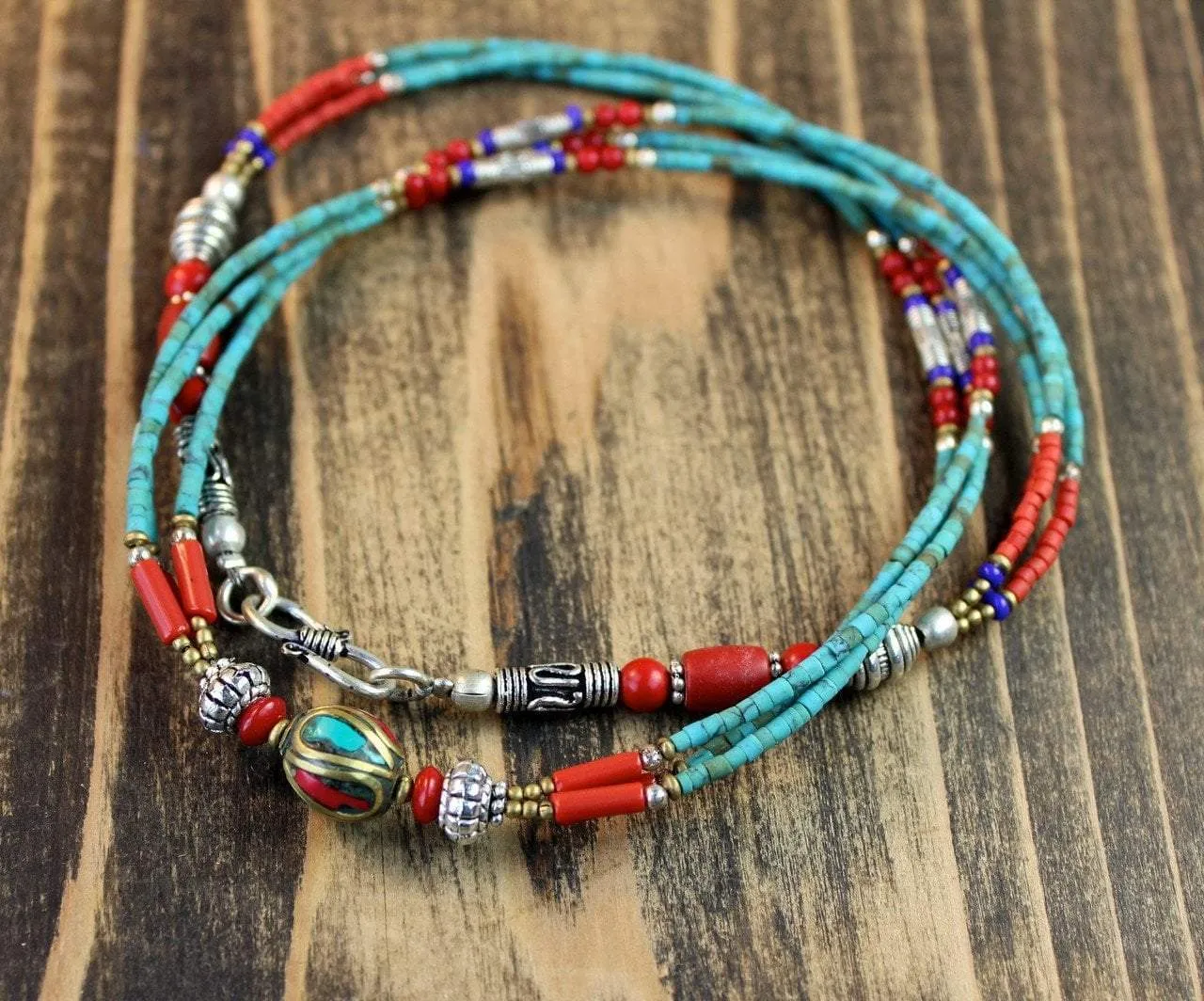Traditional Beaded Turquoise 21 Inch Necklace