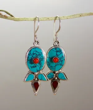 Traditional Turquoise and Coral Earrings