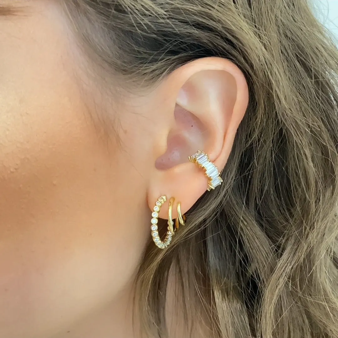 Triple Pave Gold 13mm Hoop Earrings