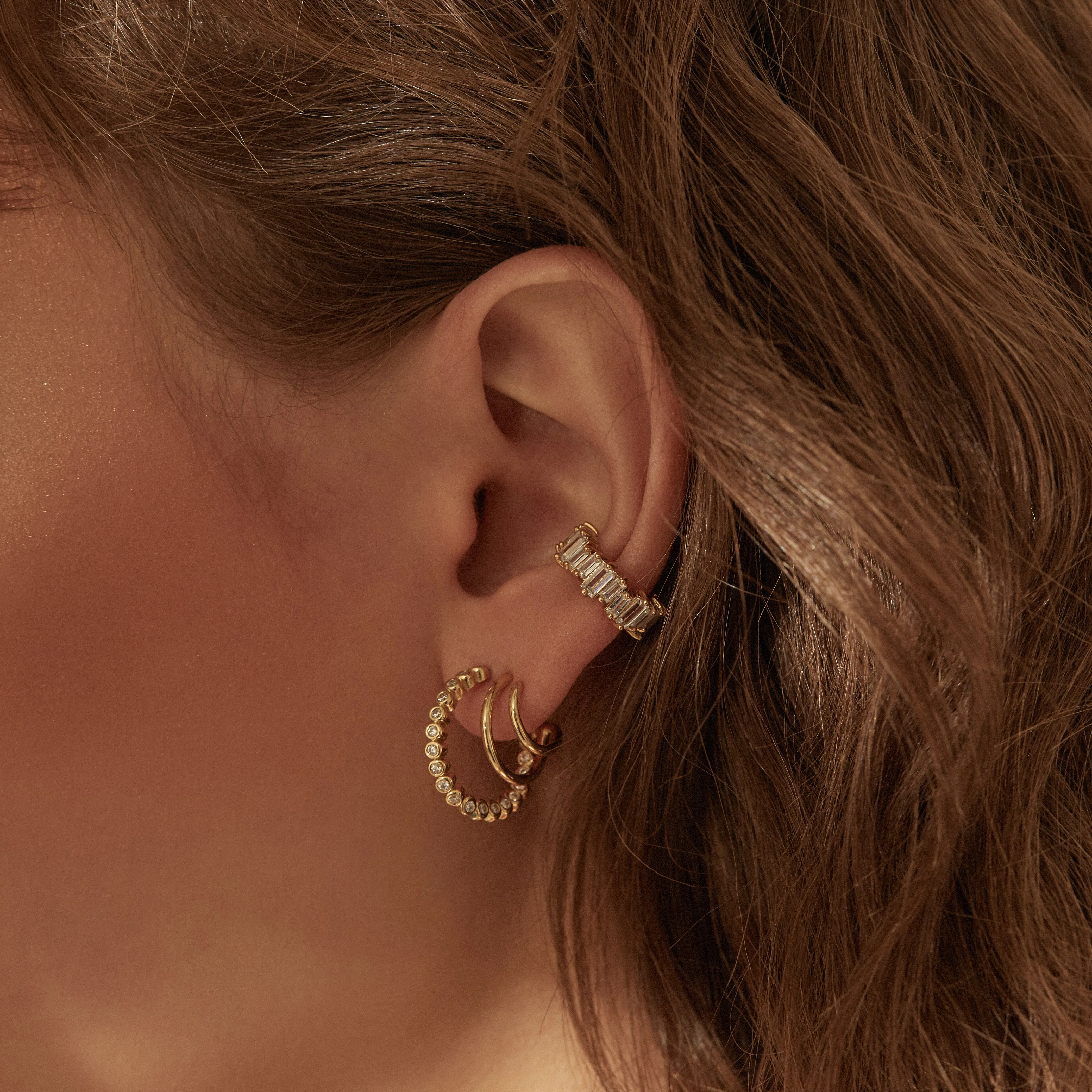 Triple Pave Gold 13mm Hoop Earrings