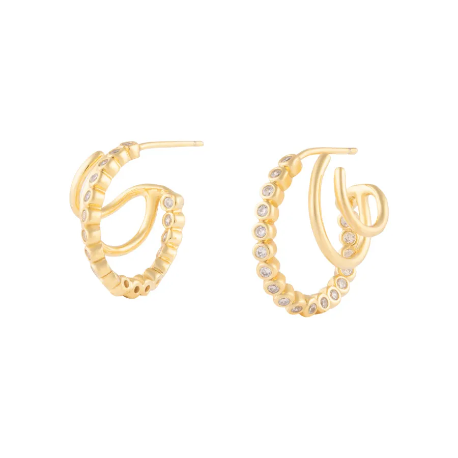 Triple Pave Gold 13mm Hoop Earrings