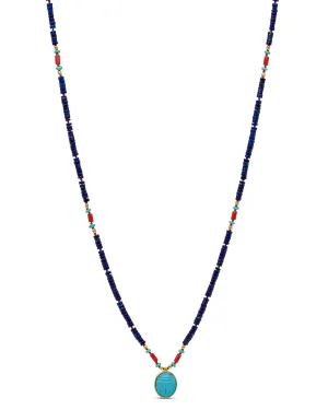 Turquoise Scarab Pendant Lapis Heishi Necklace