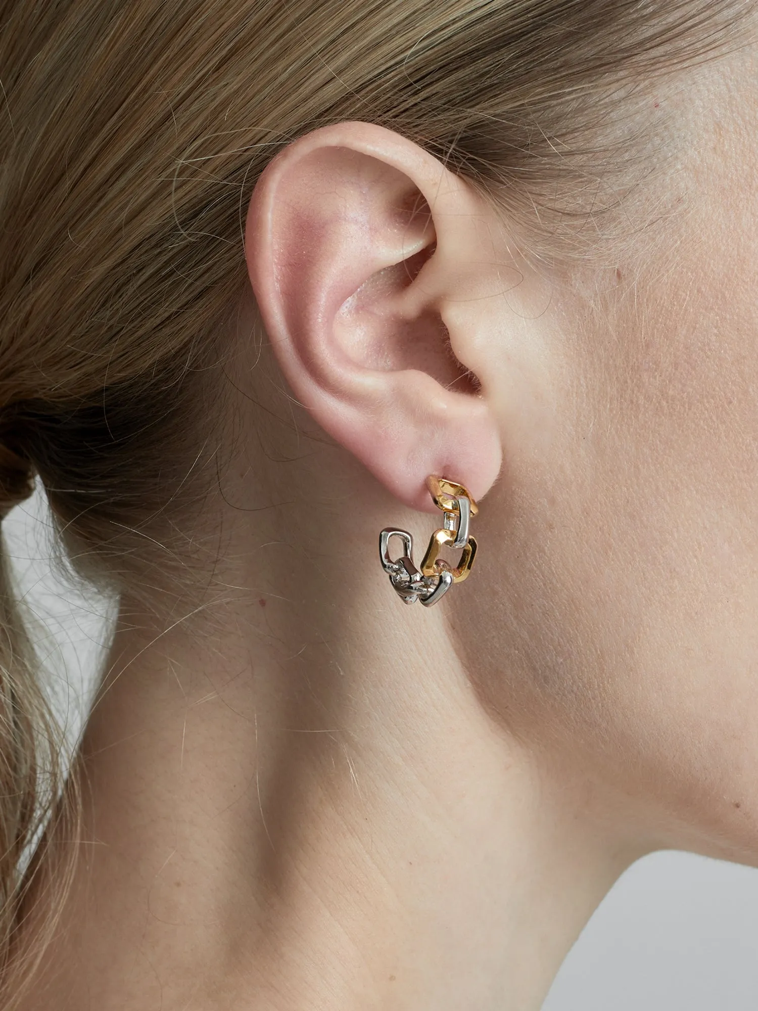 Two Tone Gem Chain Link Hoop Earring
