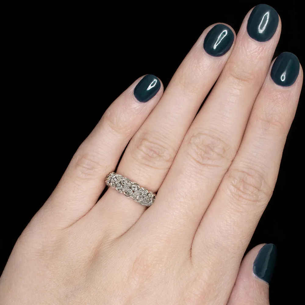 VERY GOOD CUT 0.80ct DIAMOND COCKTAIL BAND 14K WHITE GOLD RING TWIST ROUND CUT