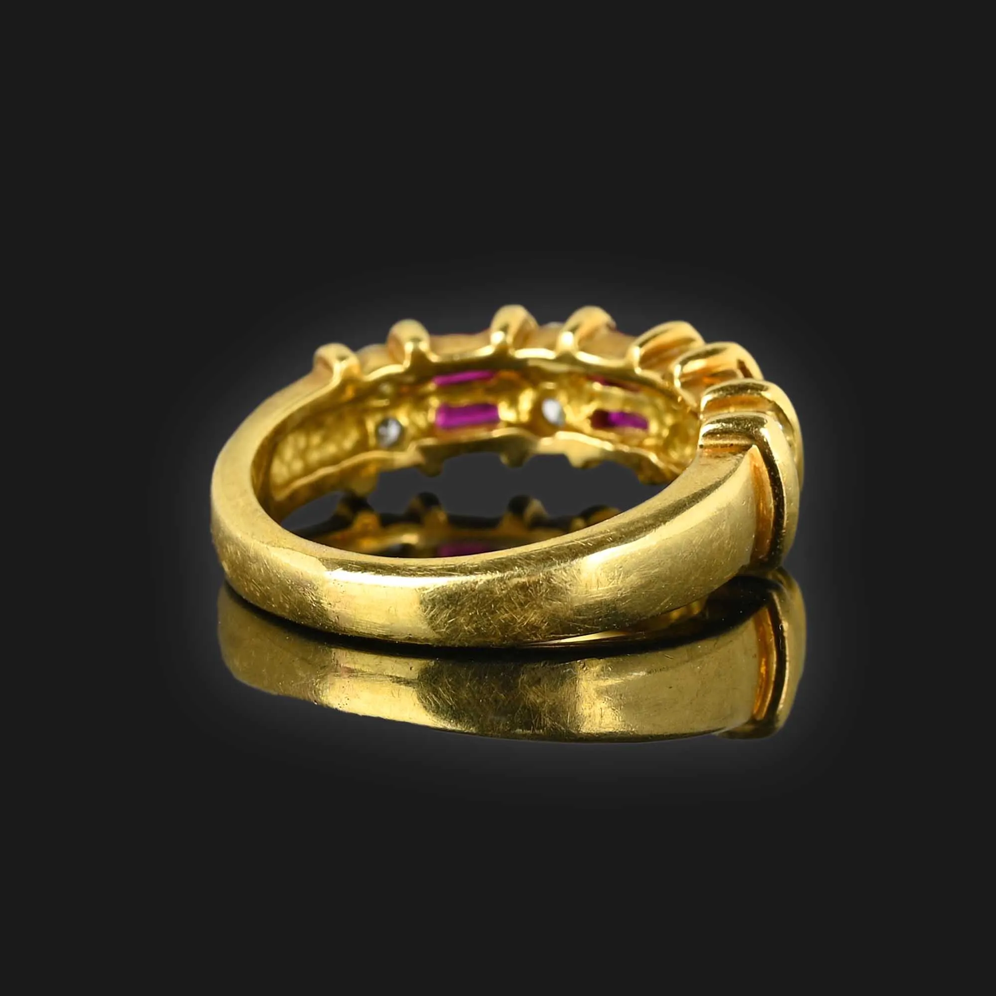 Vintage Diamond Baguette Ruby 18K Gold Ring