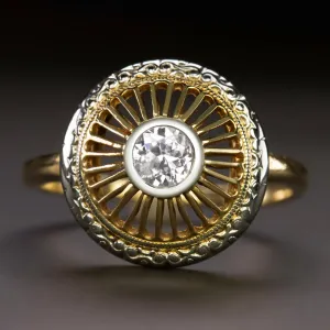 VINTAGE DIAMOND COCKTAIL RING 1/4ct OLD EUROPEAN CUT 14k YELLOW GOLD WHEEL SPOKE