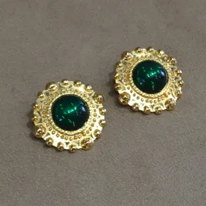 Vintage  emerald green round glass Earrings