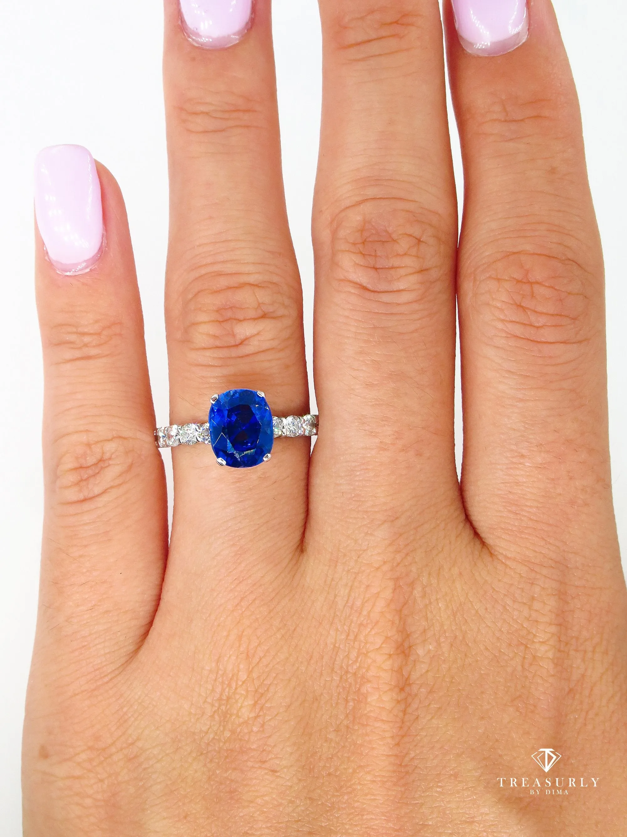 Vintage Estate GIA 2.82ct Synthetic SAPPHIRE Diamonds Engagement Wedding 18k Ring