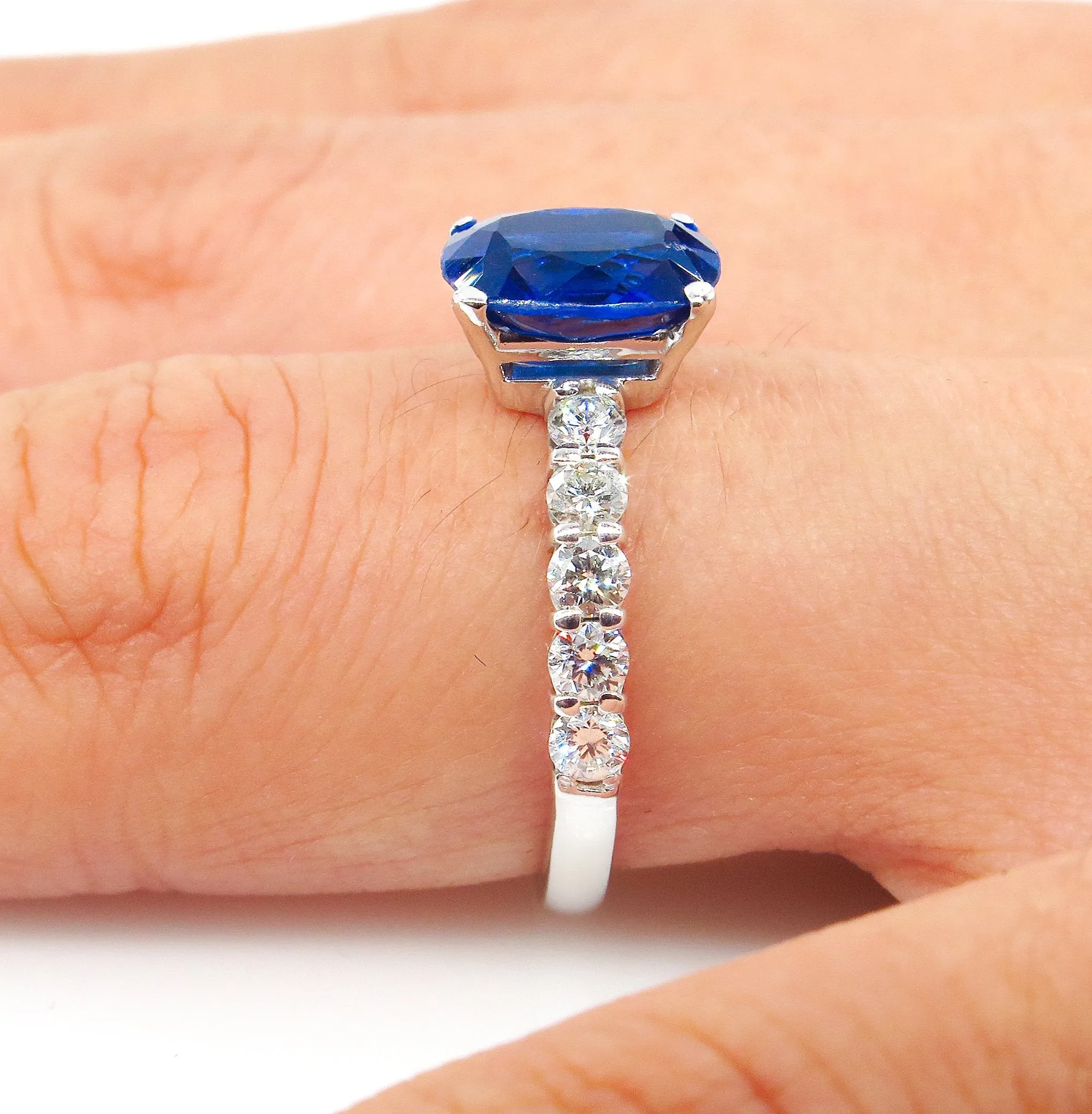 Vintage Estate GIA 2.82ct Synthetic SAPPHIRE Diamonds Engagement Wedding 18k Ring