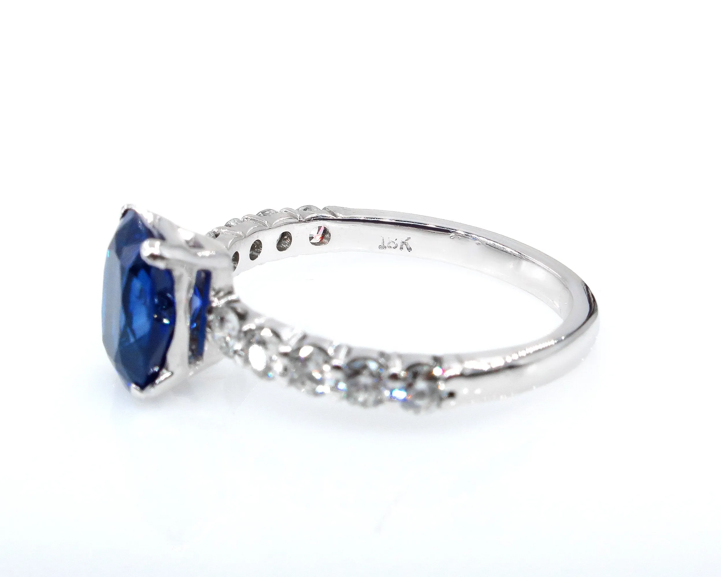 Vintage Estate GIA 2.82ct Synthetic SAPPHIRE Diamonds Engagement Wedding 18k Ring