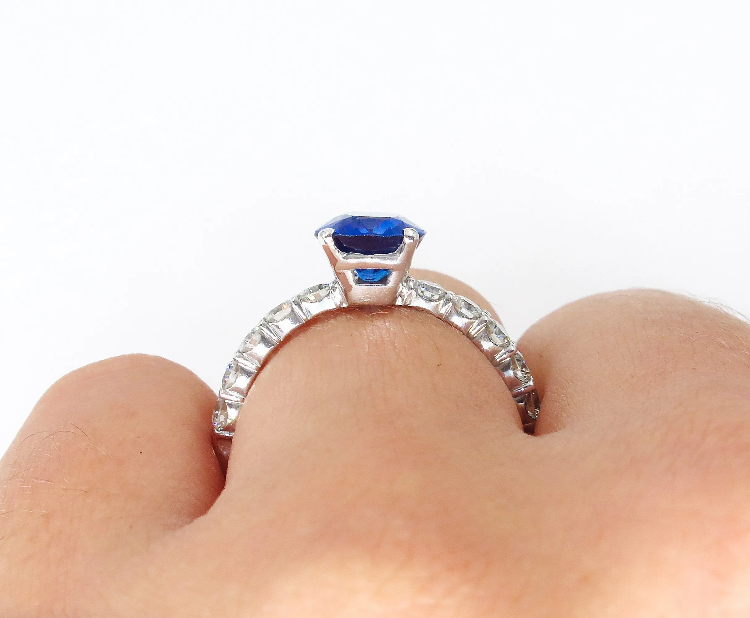 Vintage Estate GIA 2.82ct Synthetic SAPPHIRE Diamonds Engagement Wedding 18k Ring