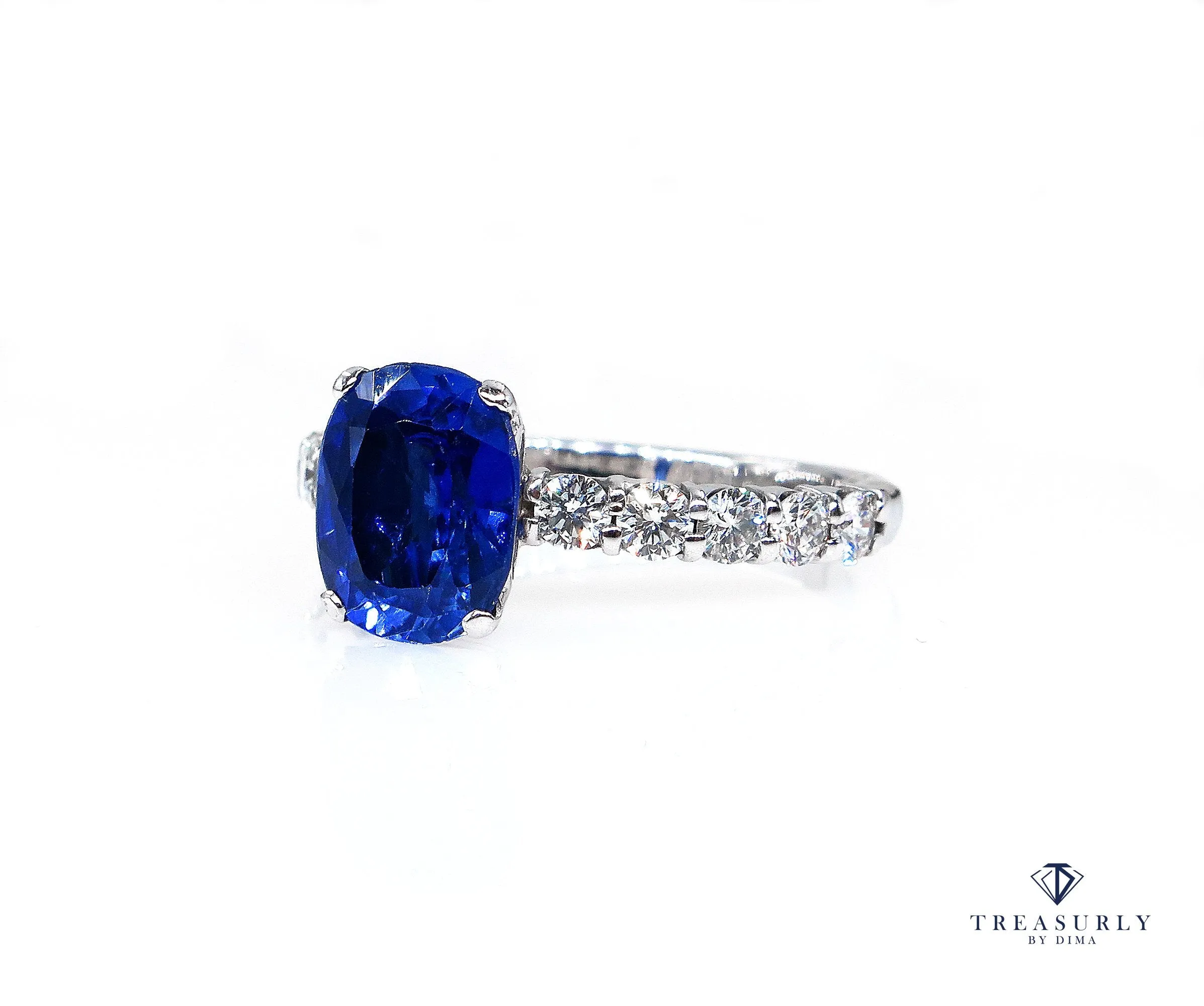 Vintage Estate GIA 2.82ct Synthetic SAPPHIRE Diamonds Engagement Wedding 18k Ring