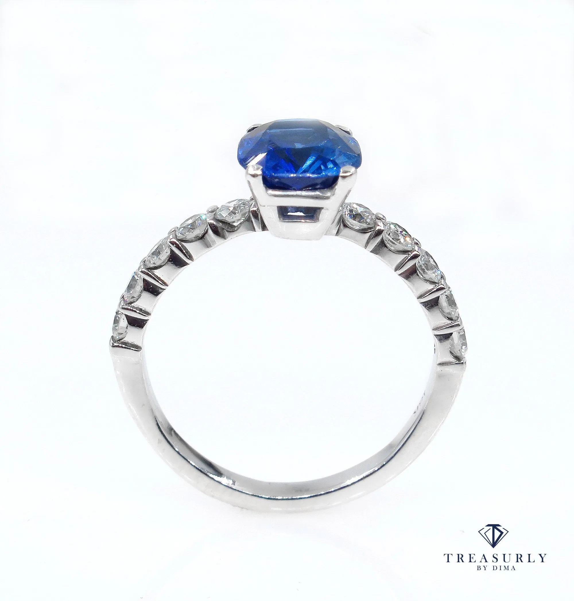 Vintage Estate GIA 2.82ct Synthetic SAPPHIRE Diamonds Engagement Wedding 18k Ring