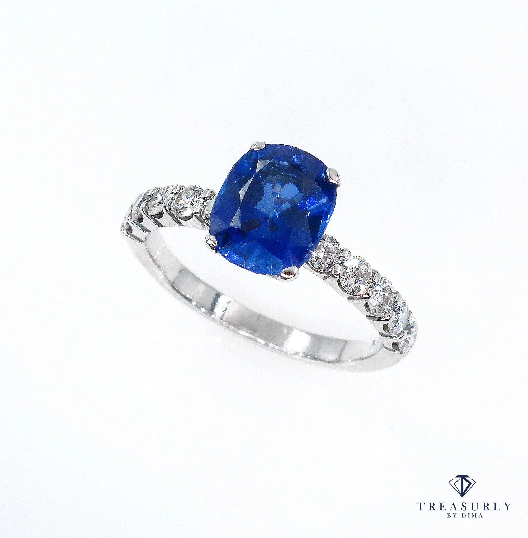 Vintage Estate GIA 2.82ct Synthetic SAPPHIRE Diamonds Engagement Wedding 18k Ring