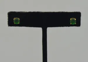 Vintage Gold Tone Sterling Silver Green Glass Stud Earrings