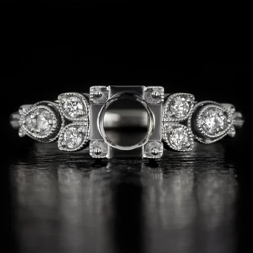 VINTAGE STYLE DIAMOND 14K ENGAGEMENT RING SETTING ART DECO ROUND CUSHION 6.5mm