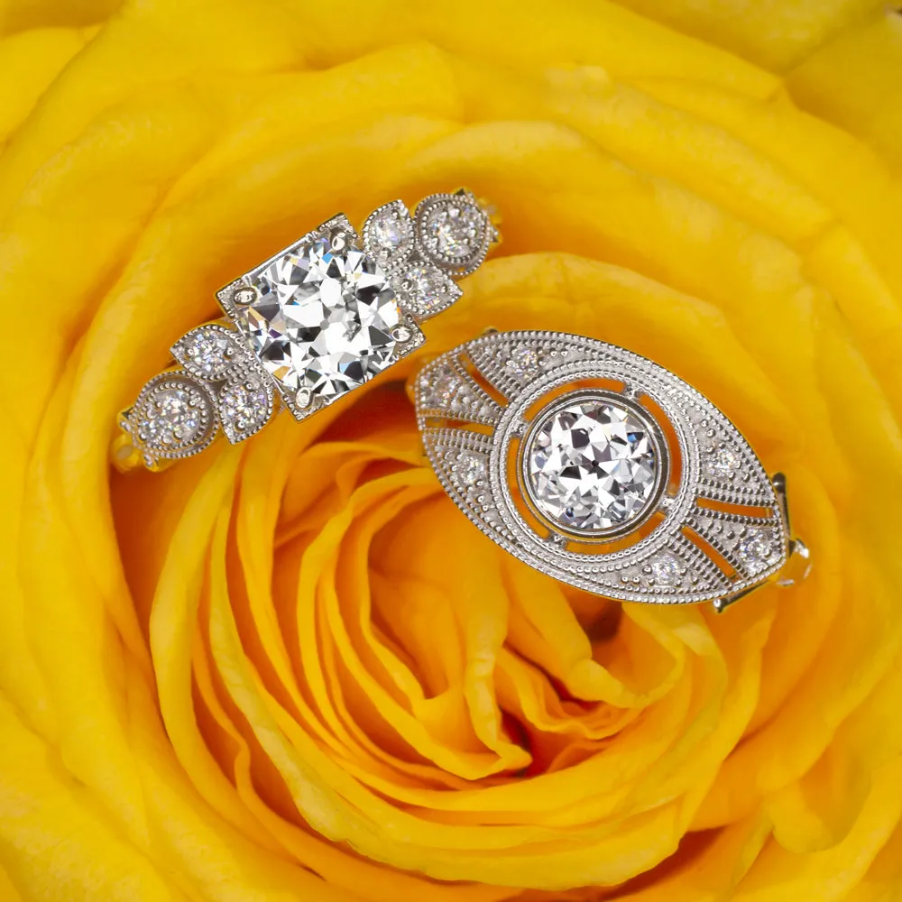 VINTAGE STYLE DIAMOND 14K ENGAGEMENT RING SETTING ART DECO ROUND CUSHION 6.5mm