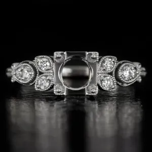 VINTAGE STYLE DIAMOND 14K ENGAGEMENT RING SETTING ART DECO ROUND CUSHION 6.5mm