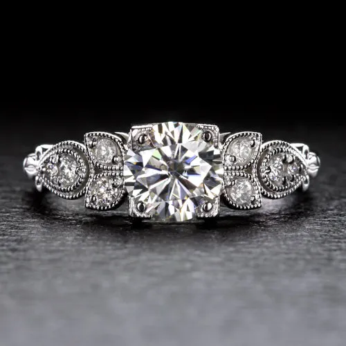 VINTAGE STYLE DIAMOND 14K ENGAGEMENT RING SETTING ART DECO ROUND CUSHION 6.5mm