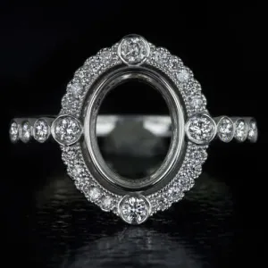 VINTAGE STYLE DIAMOND BEZEL 9x7 2ct OVAL MOUNT ENGAGEMENT RING SETTING HALO 14K