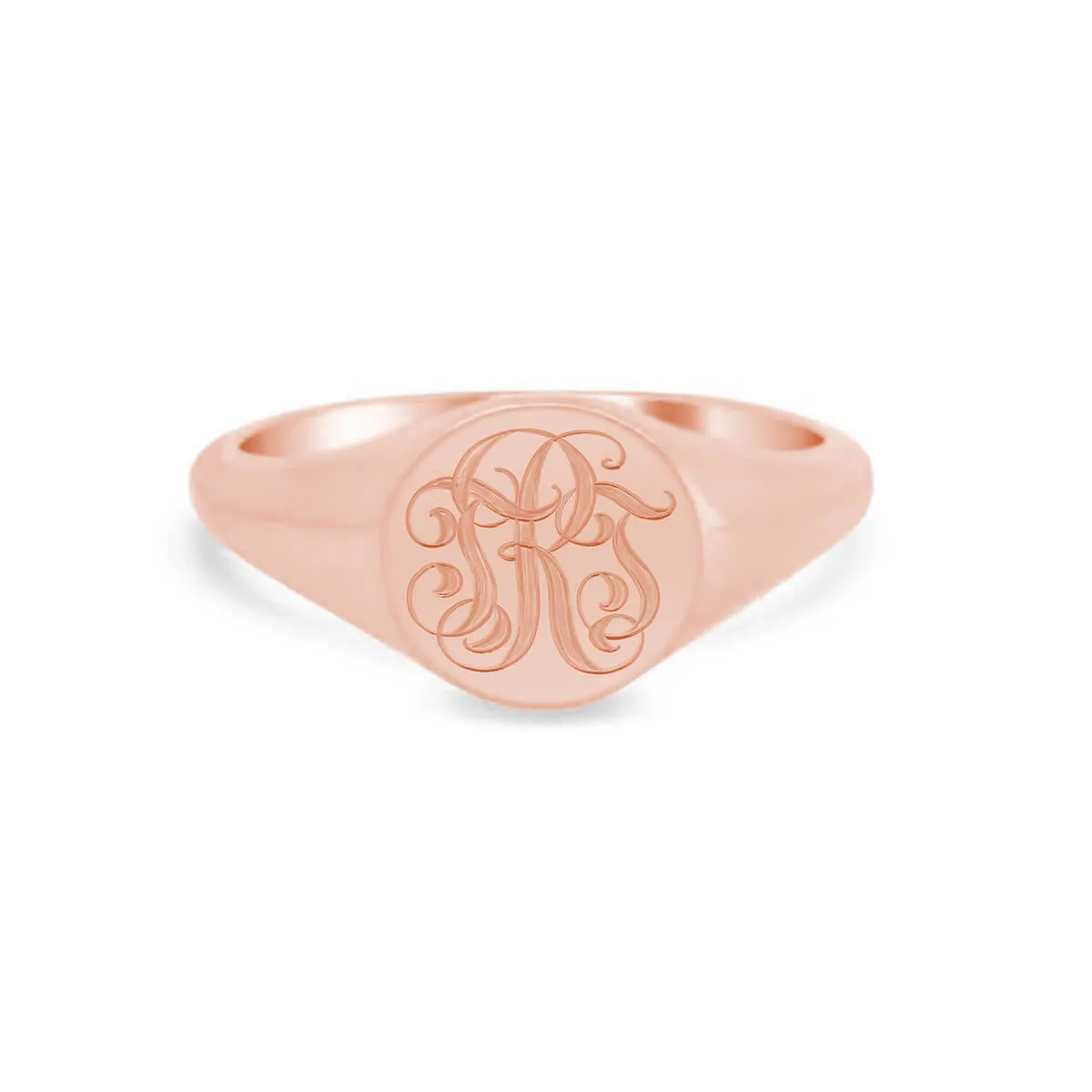 Women's Round Signet Ring - Small - Hand Engraved Script Monogram