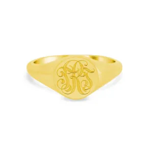 Women's Round Signet Ring - Small - Hand Engraved Script Monogram