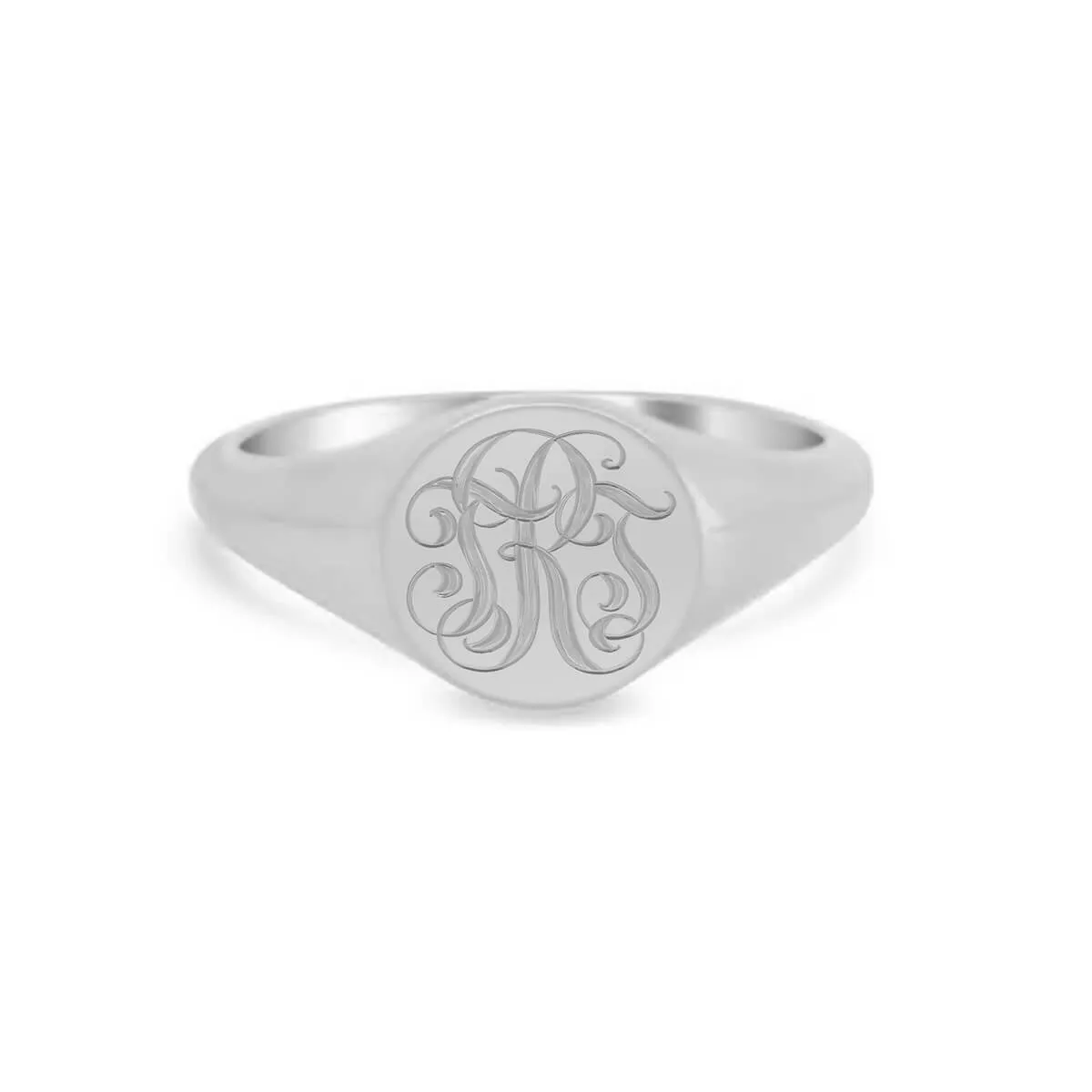 Women's Round Signet Ring - Small - Hand Engraved Script Monogram