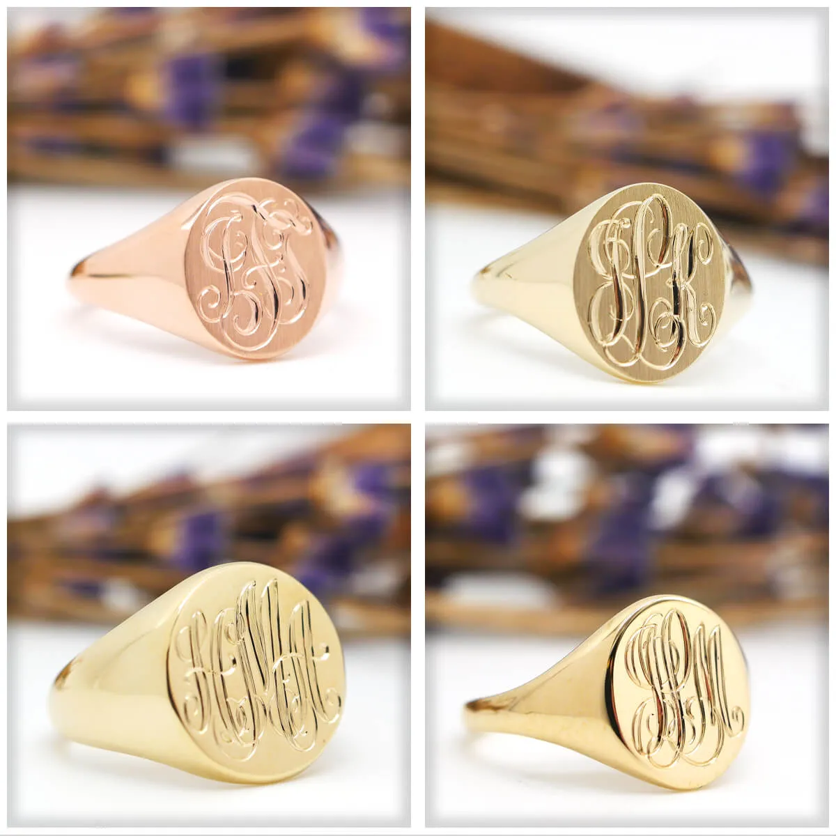 Women's Round Signet Ring - Small - Hand Engraved Script Monogram