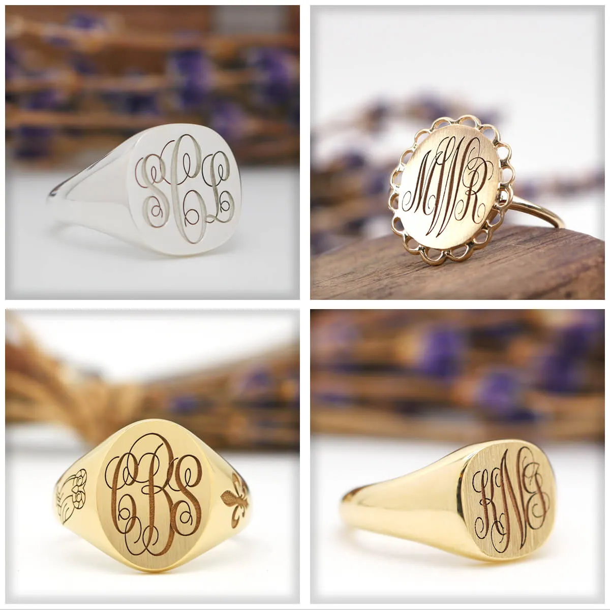 Women's Square Signet Ring - Extra Large - Laser Engraved Script Monogram