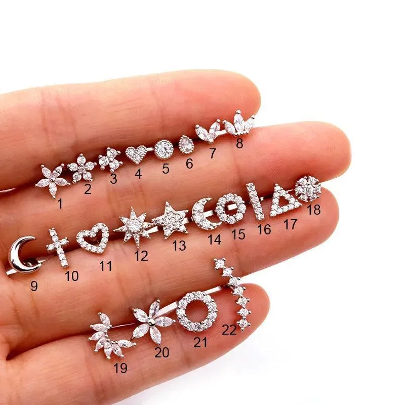 Zircon Cartilage Stud Earring: Elegant Helix Body Jewelry for Women